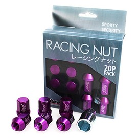 Durax Lightweight Aluminum Wheel Nuts Racing Nuts M12 P1.25 Bag Nuts Short Type with Lock Nut Set of 20 [Purple/Purple]