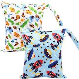 2 Bolsa Impermeable para Ropa Mojada, Bolsas Húmedas Secas para Pañales de Tela de Bebé, Bolsa para Ropa Mojada Natacion Reutilizables y Lavables,con Dos Bolsillos Cremallera para Guardería,Ropa Sucia