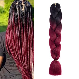 Braiding Hair Ombre Black to Wine Red Braid Hair Extensions Hot Water Setting High Temperature Synthetic Fiber 24 Inches(B8-1Pack)