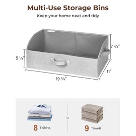 StorageWorks Closet Storage Bins, Trapezoid Organizer Box for Shelves, Fabric Clothes Bin, Foldable Organizing Baskets with Handles, Jumbo, Light Grey, 3-Pack