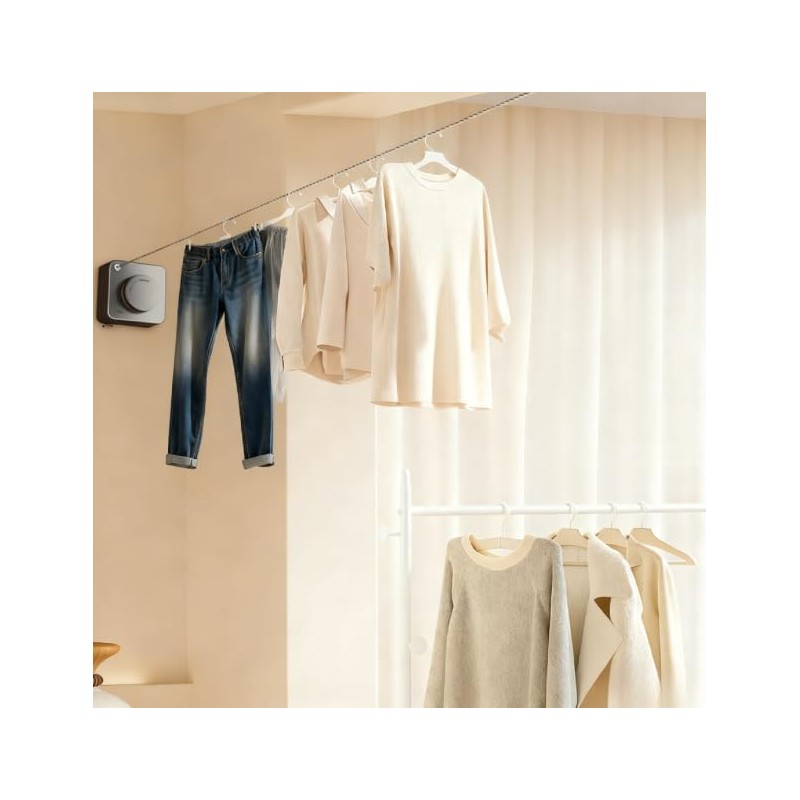 Retractable Clothesline 15.75-Foot Heavy-Duty Clothesline Wall-Mounted Anti-Sag Design for Indoor
