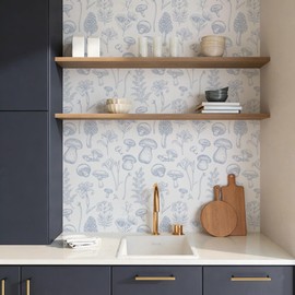 Mushroom Wallpaper Peel and Stick Vintage Floral Contact Paper Boho Self Adhesive Blue Removable Wallpaper Mushroom Forest Decorative Contact Paper for Bathroom Cabinets Vinyl 17.3" x 78.7"