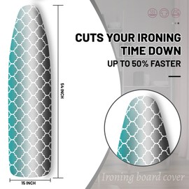 Extra Thick Ironing Board Cover and Pad, Retro Teal Moroccan Geometric 15x54 Ironing Board Cover, Resist Scorching and Staining,Elastic Edges,Modern Abstract Art