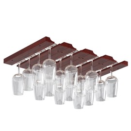 Rustic State Vigo 4 Sectional Adjustable Under Cabinet Mount Wood Stemware Rack Hanging Shelf Glassware Holder Bar Organizer with up to 12 Wine Glass Storage 12 Inch Deep Mahogany