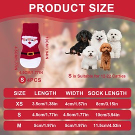 4 Pieces Christmas Dog Socks Paws Stop Licking Santa Anti Slip Dog Grip Socks Paw Protectors Claw Socks Prevent Scratching Strong Traction Prevent Scratching Adjustable Strap for Puppy Dogs Floor (S)
