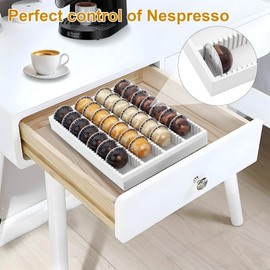MinBoo Bamboo Coffee Capsule Storage Drawer Tray, Bamboo Drawer Insert Organizer Holds Coffee Pods, Compatible with Vertuoline Capsules, Suitable for Kitchen, Home, Office,White