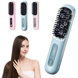 Go Brush Pro 2025 New Portable Straightener Cordless Hair Straightener Brush,Upgrade Gobrush Pro Hair Straightening Irons for Women,Ceramic Coating,Lightweight for Touch-ups (Blue)