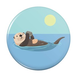 Sea Otter Eating Giant Clam Pinback Button Pin