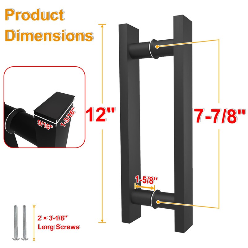 LVYIHAN Matte Black Square Barn Door Handles 12"/16"/18"/24"/36"/48"/59'', Pull Push