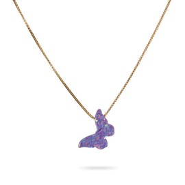 Purple Lilac Opal Butterfly Necklace Gift for Women Girl Teens Delicate Synthetic Opal Jewelry Gold Filled Box Chain 16 + 2 Inch Extension