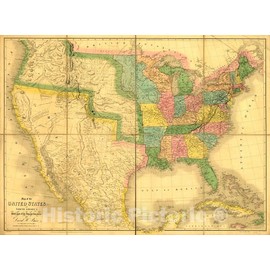 Historic 1839 Wall Map - Map of The United States of North America with Parts of The Adjacent Countries 24in x 18in