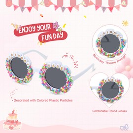 YOGFIT Round Flower Birthday Glasses for Kids Girls Cute Birthday Party Accessories Happy Birthday Gifts Birthday Sunglasses.