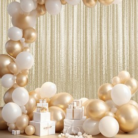 2×8FT-4PCS Champagne Sequin Backdrop Curtains Panels, Photography Backdrop Glitter Curtains Fabric Background for Christmas Wedding Party Decor