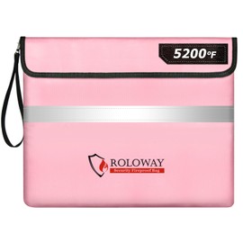 ROLOWAY Fireproof Document Bag (14 x 11 inch) with 5200℉ Upgraded Aluminum Foil Layer, Fireproof Bag for Documents with Reflective Strip, Fireproof Money Bag for Cash Safe with Zipper (Pink)