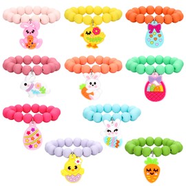 Soleebee Pack of 10 Children's Friendship Bracelets, Adjustable Braided Bracelets, Colourful Beads, Stretch Boho Bracelets Set, Children's Jewellery for Girls, Children, Party Bags, Birthday Party