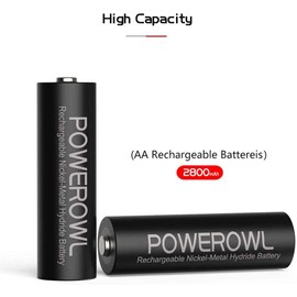 POWEROWL AA Rechargeable Batteries, 2800mAh High Capacity Batteries 1.2V NiMH Low Self Discharge, Pack of 16