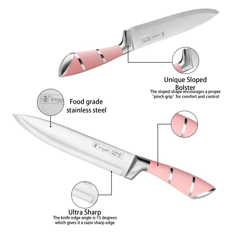 Kitchen Knife Set, Retrosohoo 9-Pieces Pink Sharp Non-Stick Coated Chef