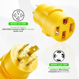 NEMA L14-30P to 14-50R RV Generator Adapter, 30 Amp to 50 Amp Twist Locking Generator 4 Prong Male Plug to 4 Prong RV Female, Heavy Duty for RV Generator Camper Caravan Electrical Power Converter