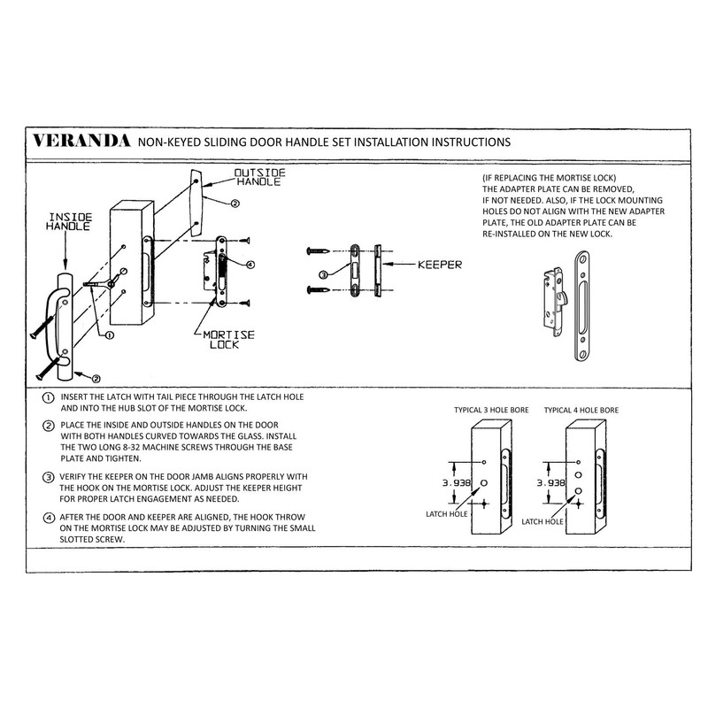 Veranda Sliding Glass Door Handle Set, Tan, Non-Keyed, 3-15/16” Screw