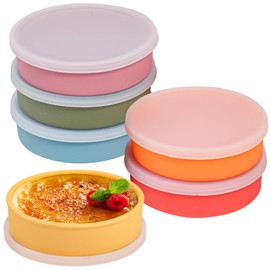 Koluti Silicone Ramekins set of 6, 4oz Shallow Creme Brulee Bowl with Lid, Oven Safe Souffle Baking Mini Dish, Pudding Dessert Dipping Sauce Cups, BPA Free, Microwave & Freezer & Dishwasher Safe