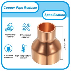 PATIKIL 1" to 1/2" Nominal Size Copper Reducer, 99.9% Pure Copper Reducing Coupling Pressure Fitting Pipe Tube Connector Adapter with Sweat Solder Connection