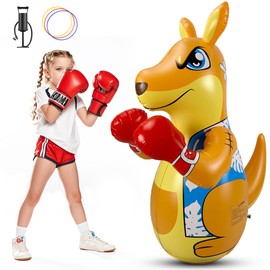 Inflatable Punching Bag for Kids – Bop Bag Inflatable Kangaroo Toy with Instant Bounce Back Action, Fun Ring Toss & Throwing Game (50" Height)