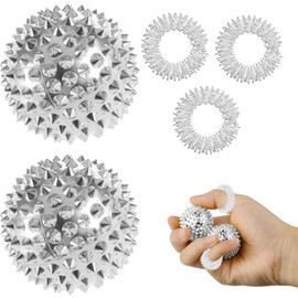 2 Stück Skills Panikattacken,Akupressur Ring,Skills Borderline,Igelball Metall,Borderline Skills,32 mm Durchmesser Skills Borderline Set Für Stress Relief Oder Massage (Sliver)