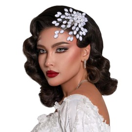 JHOO White Pearl Hair Clip Bridal Wedding Hair Accessories, Bride and Bridesmaid Wedding Headpieces, Women Prom Jewelry Side Hairpin (White)