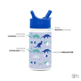 Simple Modern Kids Water Bottle with Straw | Insulated Stainless Steel Reusable Tumbler for Toddlers, Girls, Boys | Summit Collection | 14oz | Dinosaur Roar