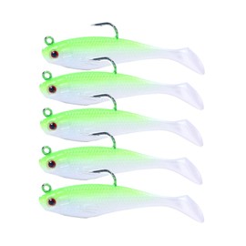 WUWYOUWL Fishing Lure Set, 5Pcs 8cm Soft Bait Head Sea Fish Lures Fishing Tackle Sharp Treble Hook T Tail Artificial Bait (Green)