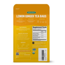 FGO Organic Lemon Ginger Tea, 100 Count, Eco-Conscious Tea Bags, Resealable Bag, Caffeine Free, Packaging May Vary (Pack of 1)