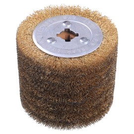 SHITIME 4.7" x 4" Copper Plated Steel Wire Brush Drum Surface Conditioning Tool, Drawing Wheel Wire Wheel Burnishing Tool for Metal Surface Polishing Grinding Removing Rust-3/4 Quad Keyway