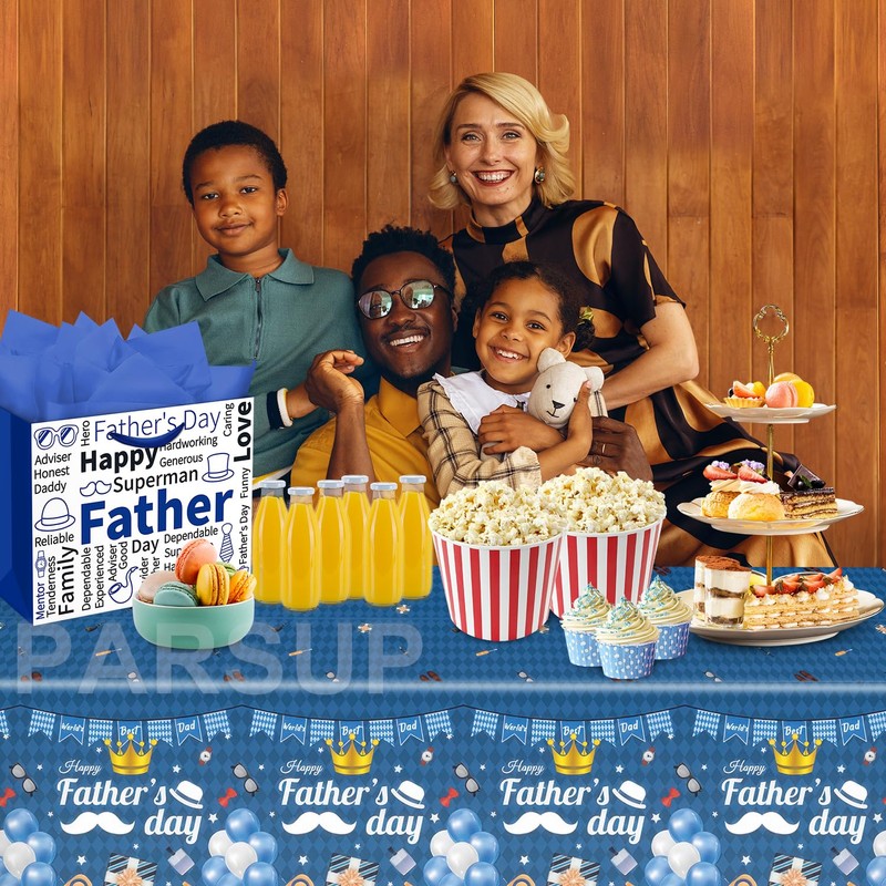 3PCS Fathers Day Disposable Tablecloth - 108" × 54", Happy