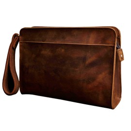 Le'aokuu Men Leather Business Briefcase Clutch Hand Under Arm Bag Male Organizer Wallet Tablets Case (2753 Brown)