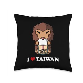 Anime Bigfoot Sasquatch Bubble Tea I Love Taiwan Throw Pillow