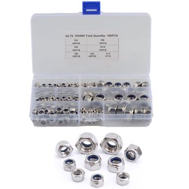M3-M12 165 Pieces Stainless Steel Nylon Lock Nut Sets, Self-Locking Locking Nuts Assortment Kits for General Purposes, Housework