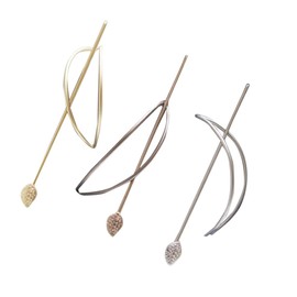 LALAFINA 3pcs Metal Hollow-out Oval Hair Sticks Hair Clips for Women Unique Leaf Design in Gold Silver Gold Parties Weddings Casual Wear