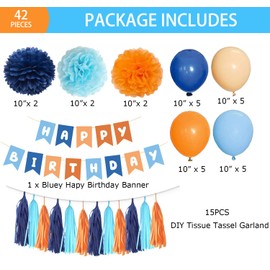42PCS Navy Light Blue Aqua Orange Blue Dog 1st 2 3 5 Birthday Party Decorations for Boys Girls Balloons Banner Tissue Flower Pom poms Tassel Garland Hanging Backdrop Birthday Nursery Décor