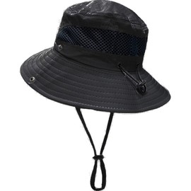HLLMAN Sombreros de malla para niños, transpirables, UPF 50+, sombrero de pesca de ala ancha, ajustable, para niños de 2 a 10 años, Gris, 2-10 años
