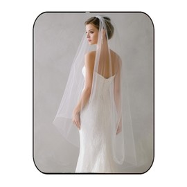 Unsutuo Bride Wedding Veil 1 Tier Cathedral Veil Bridal Tulle Veil with Comb Drop Veils for Women and Girls (59" W,47" L White)