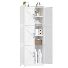 Akxomel Tall Bathroom Storage Cabinet, Bathroom Floor Cabinet with 6 Barn Doors, 11.6''D x 22.6''W x 60.2''H, Adjustable Shelves, Linen Pantry Cabinet for Kitchen, Living Room, Entryway, White