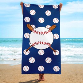 Irisbell Cotton Beach Towel 63 x 32 inch Large Sand Free Towels for Travel,Quick Dry Absorbent Swimming Beach Towels for Pool Yoga Gym Camping (Baseball Blue)