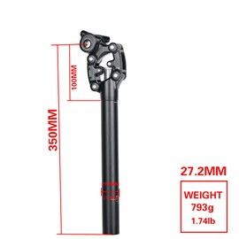 Hapihom Shock Suspension Seatpost, 350mm X 27.2/30.9/31.6mm Bicycle Suspension Travel Seatpost, Shockproof Mountain Bike Seatpost Tube, Aluminum Alloy Seat Post SR Suntour 27.2mm