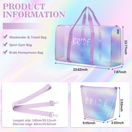 Cosblank Bride Weekender Bags Makeup Bag wedding Travel Duffel Bag Shoulder Weekender Overnight Bag for Women Weekender Bag(Iridescent,23.6 x 7.9 x 13.8 Inches,Iridescent Material)