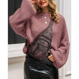 MASINTOR Sling Bag for Women - Crossbody Bags Fanny Pack with Vegan Leather - Adjustable Sling Backack for Travel Mocha Cofee