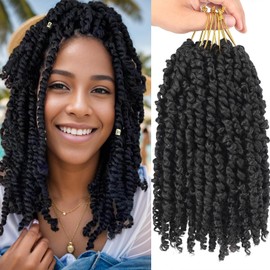 Passion Twist Crochet Hair 10 Inch 6 Packs Pre-twisted Passion Twist Hair Pre Looped Crochet Hair for Black Women Bohemian Short Passion Twist Crochet Hair for Kids and Girls (10 Inch,1B)