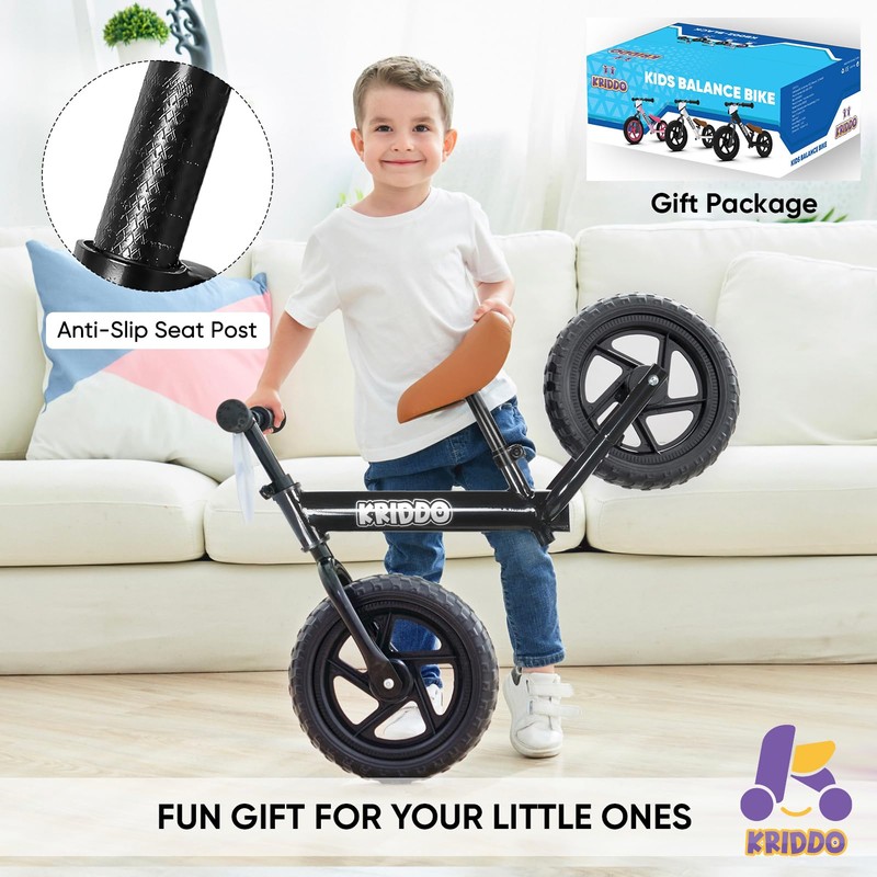 KRIDDO Toddler Balance Bike 2 Year Old,12 Inch Push Bicycle