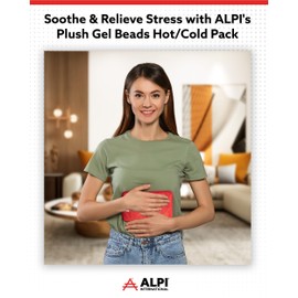 Alpi Rectangle Plush Gel Bead Ice Pack – 2 Pack Reusable Ice Packs with Beads for Hot & Cold Therapy - Soft, Plush Comfort for Muscle Aches & Relaxation, Red