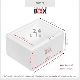 THERM BOX Polystyrene Box 2 W 24 x 20 x 15 cm Wall 3 cm Volume 2.39 L Insulated Box Thermal Box Cool Box Warming Box Reusable