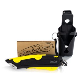 Modern Box Cutter, extra tape cutter at back, dual side edge guide, 3 blade depth setting, 2 blades and holster - Yellow Color 2000 STD
